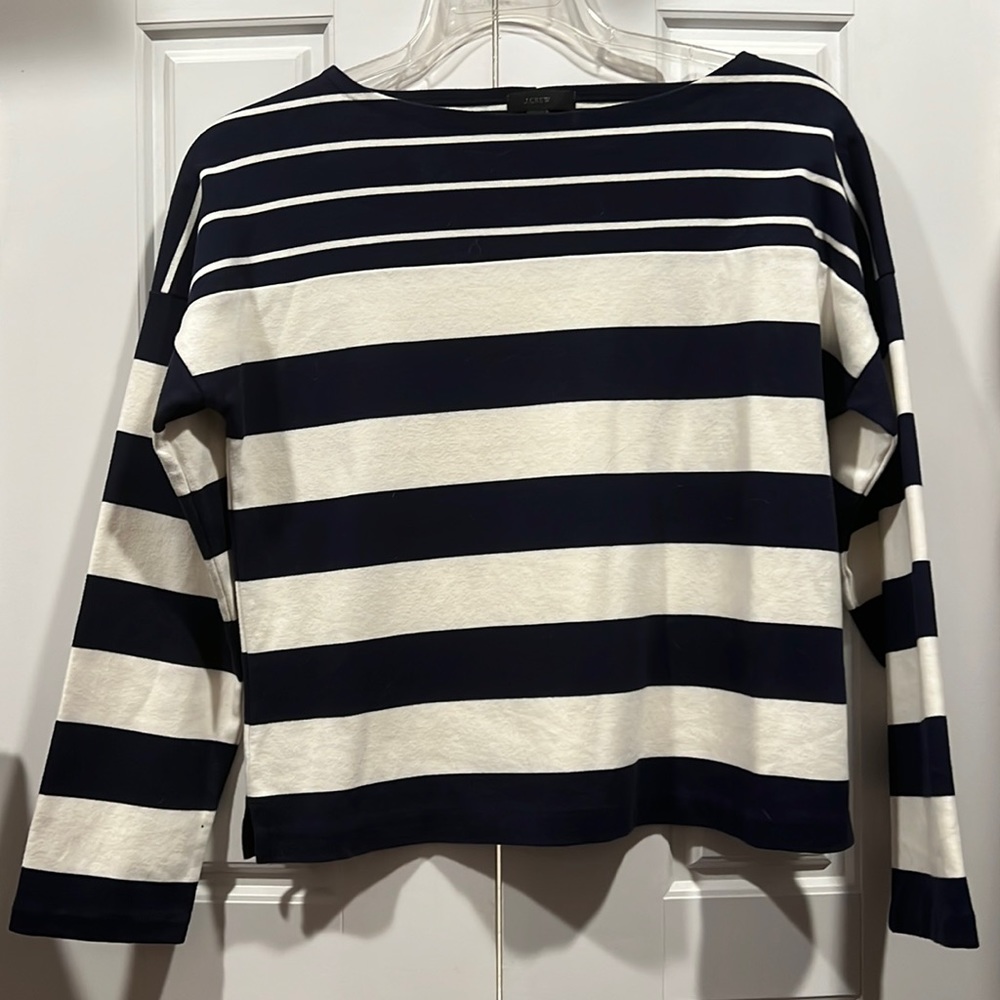 J Crew navy cream striped sweater